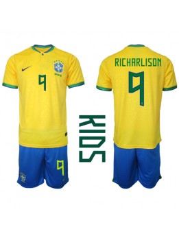 Brasilien Richarlison #9 Replika Hemmakläder Barn VM 2022 Kortärmad (+ byxor)